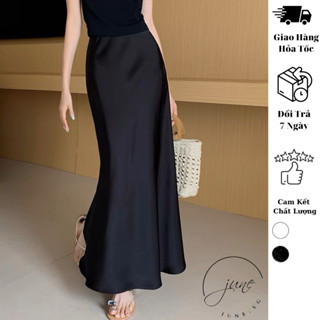 Chân váy lụa dài JUNE.SG cạp trễ hai lớp cao cấp