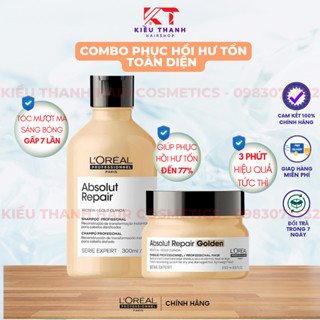 Combo Gội 300ml và Dầu Hấp Nhũ Vàng 250ml Phục Hồi Hư Tổn Toàn Diện Loreal Repair "GOLDEN"Chính Hãng