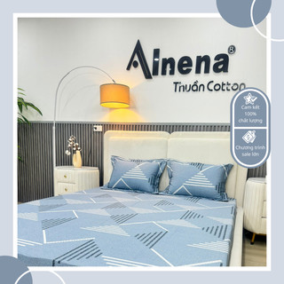 Bộ 01 Ga + 02 Vỏ Gối Cotton thiên nhiên mỏng mềm mại thoáng mát ,chính hãng Alnena,dành cho nệm trên 15cm