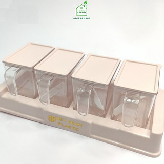 CCL002 - Set 4 hũ đựng gia vị cao cấp nhựa trắng trong Việt Nhật - Giadungcamcam