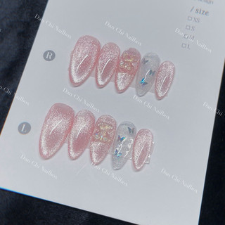 NailBox móng úp thiết kế sẵn Mẫu Thạch Hồng Mắt Mèo Charm Gấu Xinh Xắn