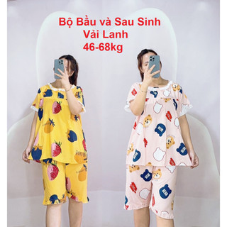 Bộ bầu lửng MÙA HÈ, chất lanh mềm mát cho mẹ bầu mặc nhà freesize 48-68kg