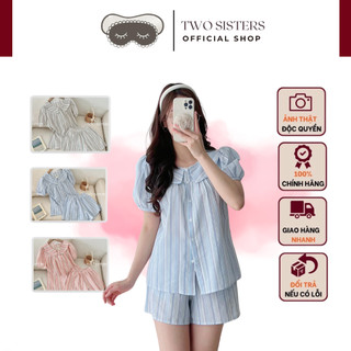 Bộ đồ ngủ nữ mùa hè TWOSISTERS, set đồ ngủ nữ cute chất liệu đũi cổ bèo M9