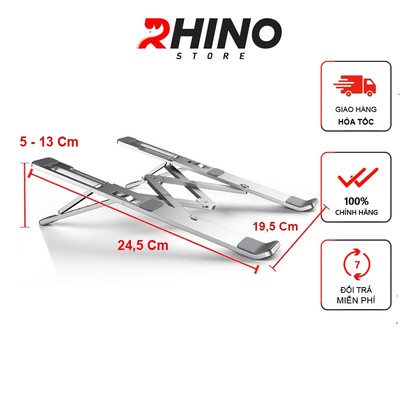 Giá đỡ Laptop, macbook, ipad tản nhiệt Rhino KL102, kệ đỡ máy tính nhôm cao cấp, gấp gọn