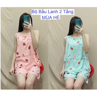 Bộ lanh bầu lửng, áo 2 tầng sát nách cho mẹ bầu từ 45 đến 65kg - 𝐁𝐋𝟏𝟖