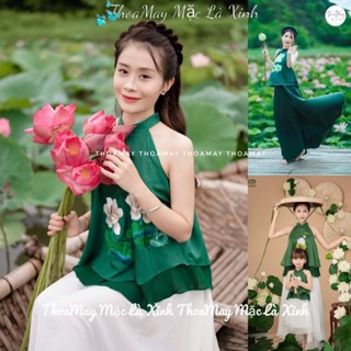 Áo yếm von xanh 2 lớp chụp hoa sen ảnh nghệ thuật yt2