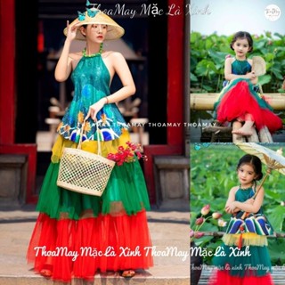 Áo yếm tết chụp sen với chất liệu gấm in hoa với chân váy lưới 3 tâng yg1