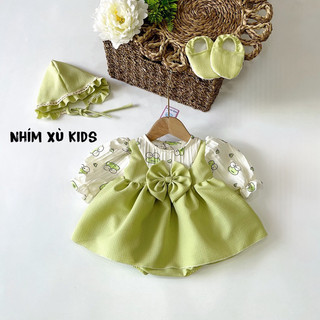 [3-12kg] Body Váy Ếch Xanh 𝐍𝐇𝐈́𝐌 𝐗𝐔̀ 𝐊𝐈𝐃𝐒 Cho Bé Gái Sơ Sinh, Đầy Tháng, Thôi Nôi, Sinh Nhật Chất Đũi Xốp Mềm Mát B039
