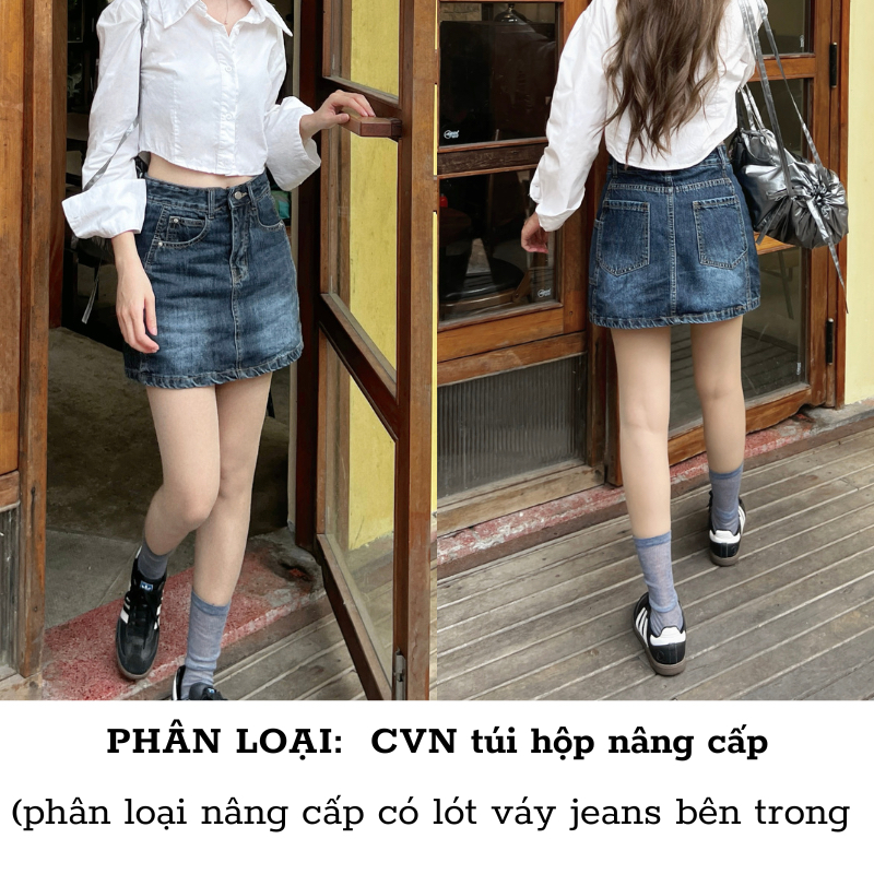 Chân váy jean bò dáng ngắn chữ A có lót trong cạp cao không co giãn giả váy CVN2 | BigBuy360 - bigbuy360.vn