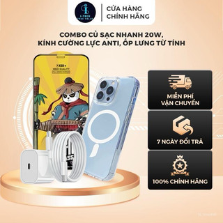 Combo củ sạc nhanh 20W, Kính dán cường lực iphone ANTISTATIC, Ốp lưng iphone từ tính