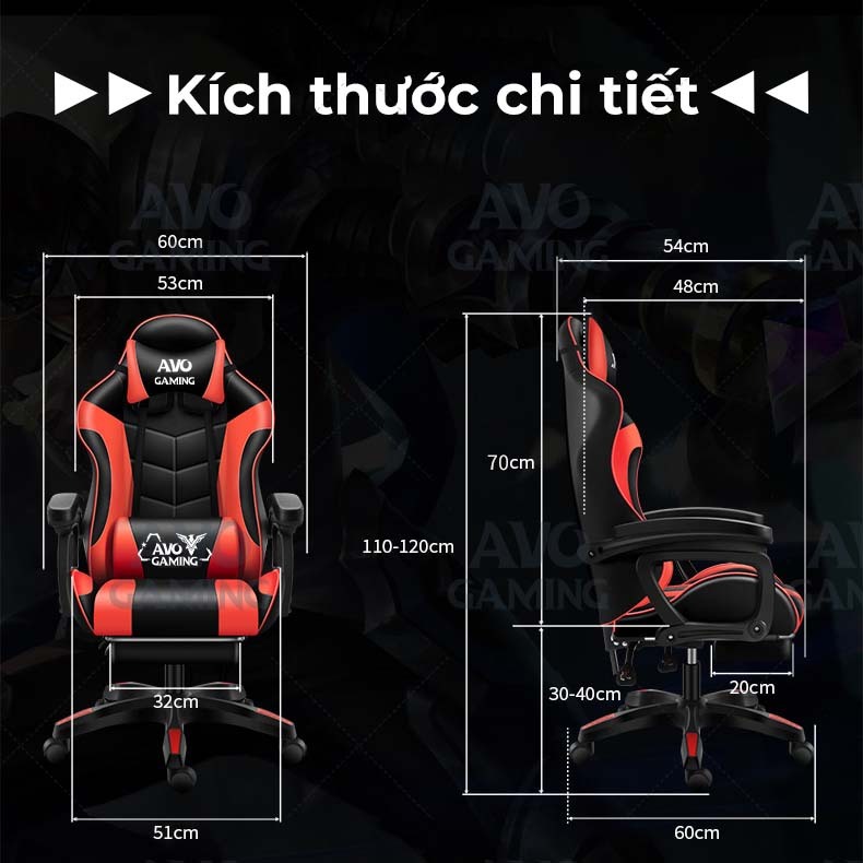 Ghế gaming Avogaming công thái học bọc da, ghế xoay tựa cổ,ngả lưng,nâng hạ có gác chân làm việc chơi game AVOGAMING | BigBuy360 - bigbuy360.vn