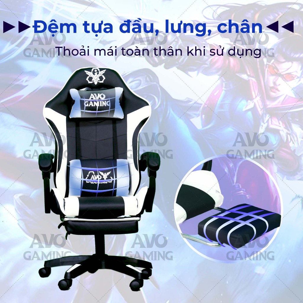 Ghế gaming Avogaming công thái học bọc da, ghế xoay tựa cổ,ngả lưng,nâng hạ có gác chân làm việc chơi game AVOGAMING | BigBuy360 - bigbuy360.vn