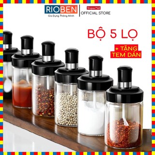 COMBO 5 Hũ đựng gia vị RIOBEN có thìa thông minh