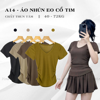 Áo Thun Tăm Nhún Eo Cổ Tim, Chất Thun Tăm - Áo Nữ, Đồ Mùa Hè - A14