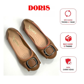  Giày búp bê nữ ĐẾ BỆTda thật SIÊU ÊM mũi tròn gắn nơ kim loại màu đen DORIS DR006- Bảo HÀNH 12 THÁNG. 