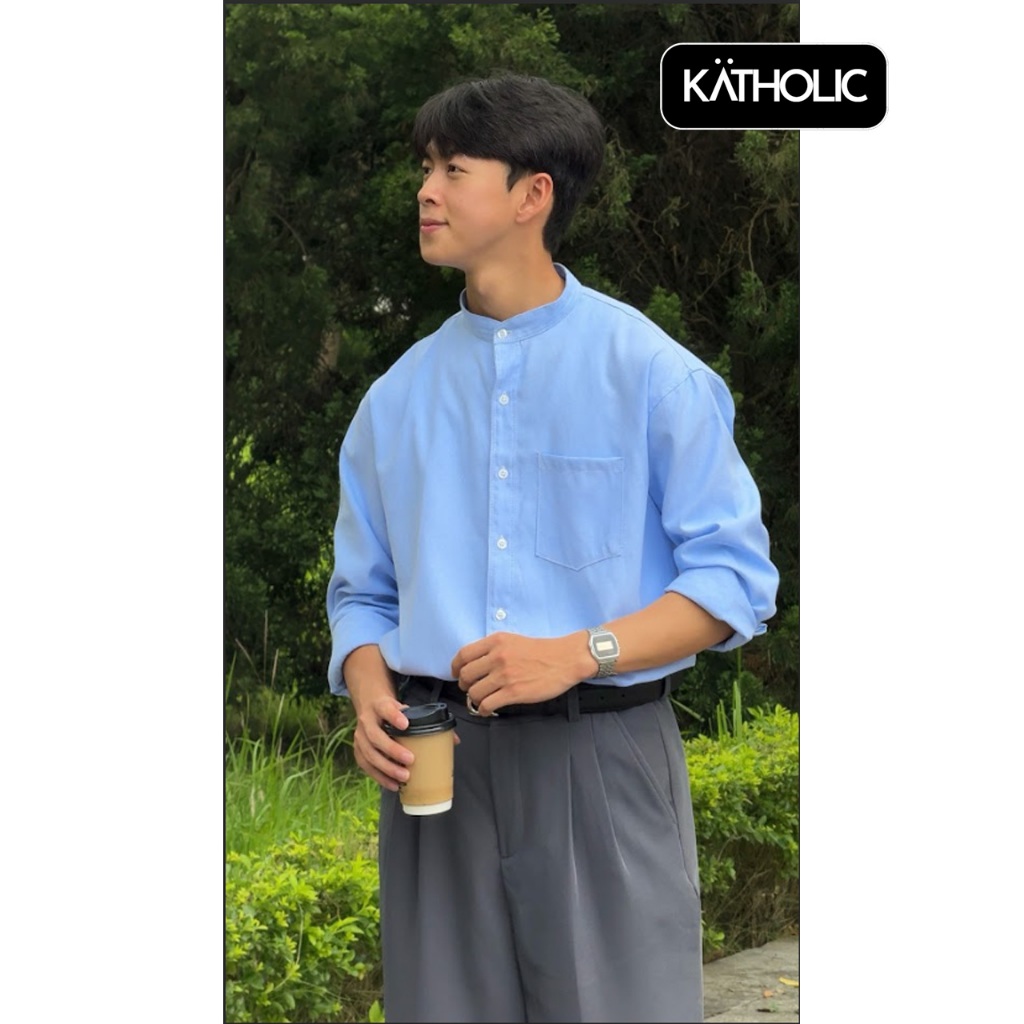 Áo Sơ Mi Trơn Tay Dài Nam Nữ Hàn Quốc Cổ Tàu Local Brand KATHOLIC Chất Liệu Oxford Form Rộng 4 Màu KAT022 | BigBuy360 - bigbuy360.vn