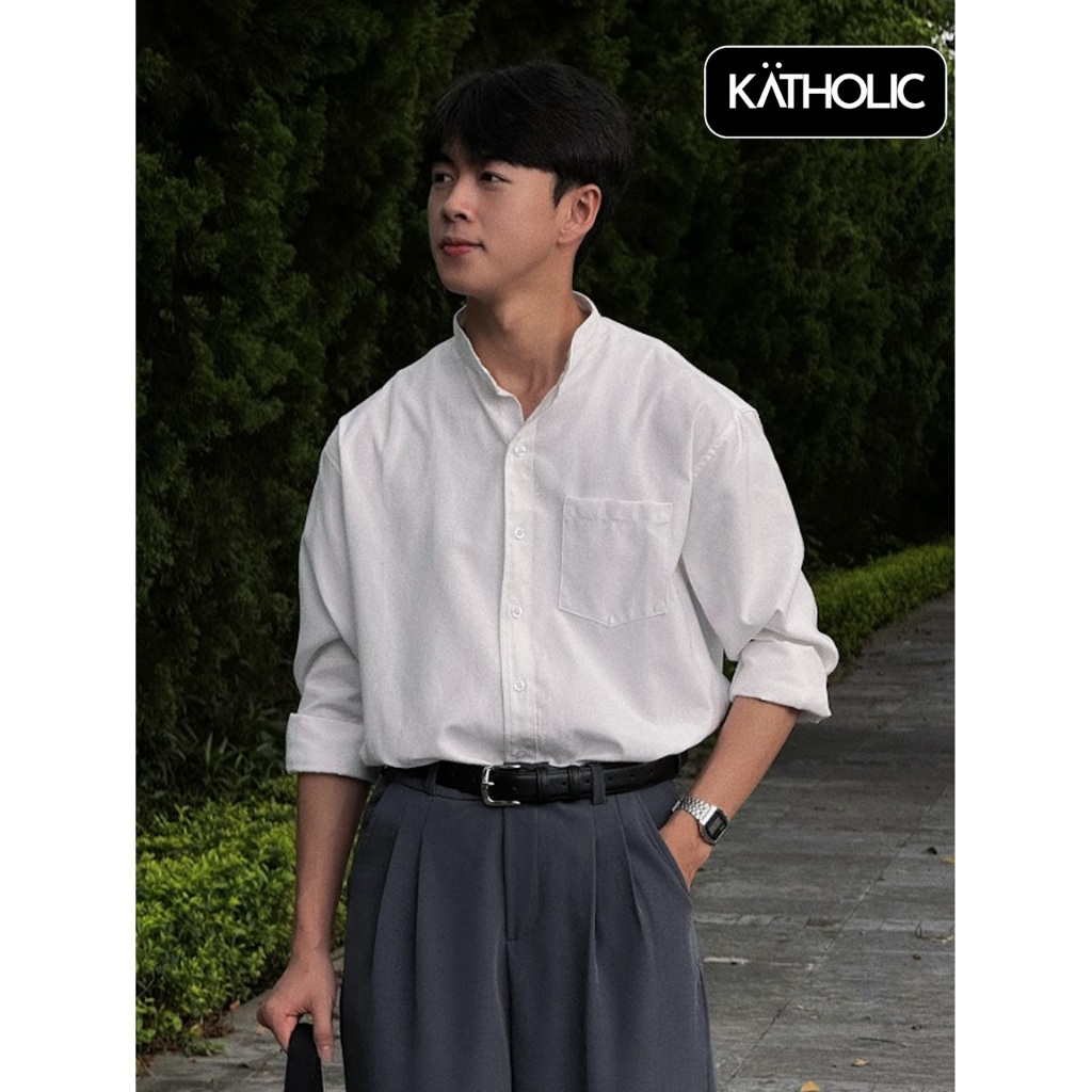Áo Sơ Mi Trơn Tay Dài Nam Nữ Hàn Quốc Cổ Tàu Local Brand KATHOLIC Chất Liệu Oxford Form Rộng 4 Màu KAT022 | BigBuy360 - bigbuy360.vn