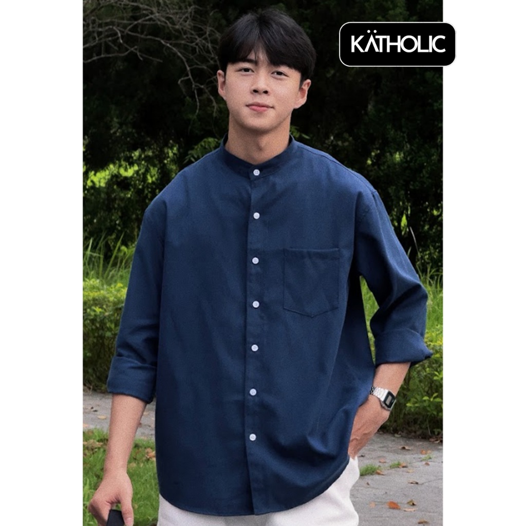 Áo Sơ Mi Trơn Tay Dài Nam Nữ Hàn Quốc Cổ Tàu Local Brand KATHOLIC Chất Liệu Oxford Form Rộng 4 Màu KAT022 | BigBuy360 - bigbuy360.vn