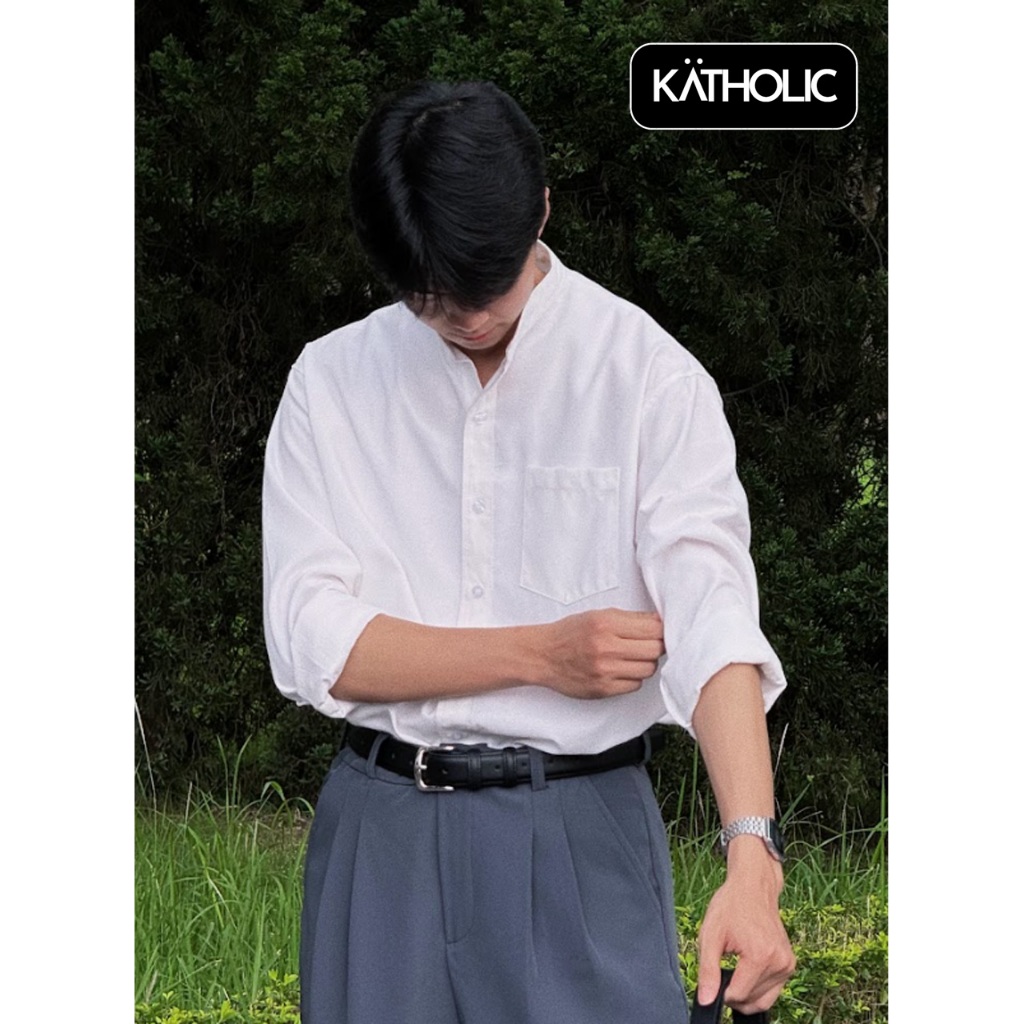 Áo Sơ Mi Trơn Tay Dài Nam Nữ Hàn Quốc Cổ Tàu Local Brand KATHOLIC Chất Liệu Oxford Form Rộng 4 Màu KAT022 | BigBuy360 - bigbuy360.vn