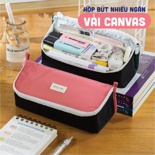 Hộp bút đa năng ANGOO túi bút nhiều ngăn pen case để bàn cho học sinh,sinh viên chất liệu vải canvas
