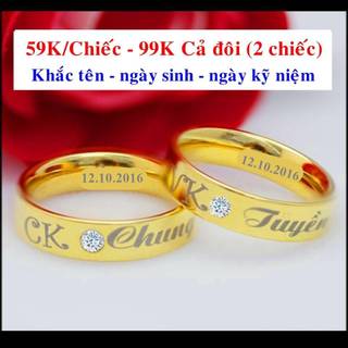 Nhẫn cặp đôi khắc tên theo yêu cầu titan vàng