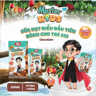Sữa hạt điều trẻ em nguyên chất richer milk thùng 48 hộp master kids chocolate 115ml tích thẻ