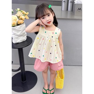 Bộ đồ bé gái- Bộ đồ chấm bi sát nách cho bé từ 1 tuổi đến 7 tuổi