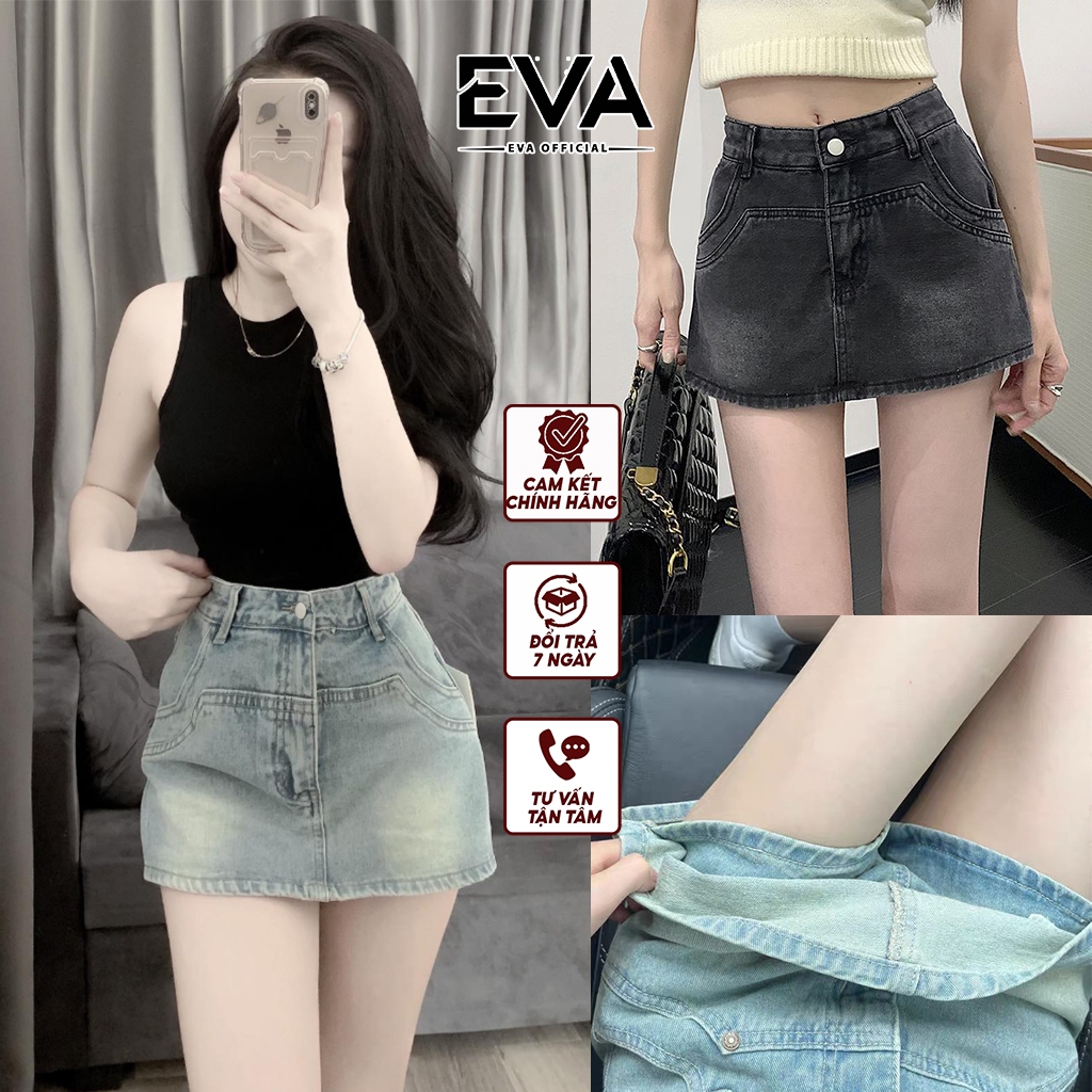 Chân Váy Jean Nữ Ngắn Cạp Cao Dáng Chữ A, Quần Giả Váy Bò Chất Vải Dày Dặn Có Lót Quần Bên Trong Sexy