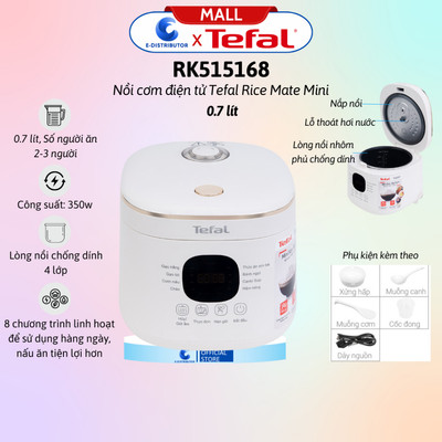 [HỎA TỐC] Nồi cơm điện tử Tefal Rice Mate Mini RK515168 - Dung tích 0.7L - Hàng Chính Hãng - Bảo Hành 12 Tháng