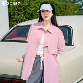 Áo Sơ Mi Ngắn Tay Phối Layer, Áo Unisex Chất Liệu Thô Hàn Form Rộng By Zonef - SML