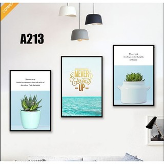 Tranh treo tường, tranh canvas bộ 3 bức sen đá trang trí phòng khách, phòng ngủ, phòng ăn
