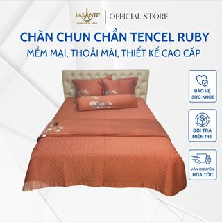 Bộ chăn ga gối chun chần tencel ruby 100s cao cấp mát mẻ ngày hè