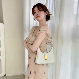 Đầm maxi dự tiệc thời trang nữ sang trọng chất voan hoa cổ vuông tay cánh tiên dáng váy chữ A có lót dài maxi