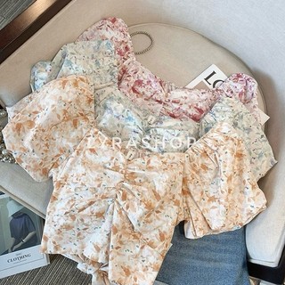 LYRA Áo croptop họa tiết hoa buộc lưng tay bồng style Hàn màu tôn da CSYAC0208