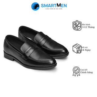 Giày lười công sở tăng chiều cao da bò SmartMen GL-04 Đen