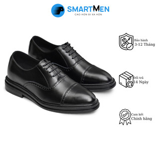 Giày tây Tăng chiều cao da bò nam công sở SmartMen GD400 Đen
