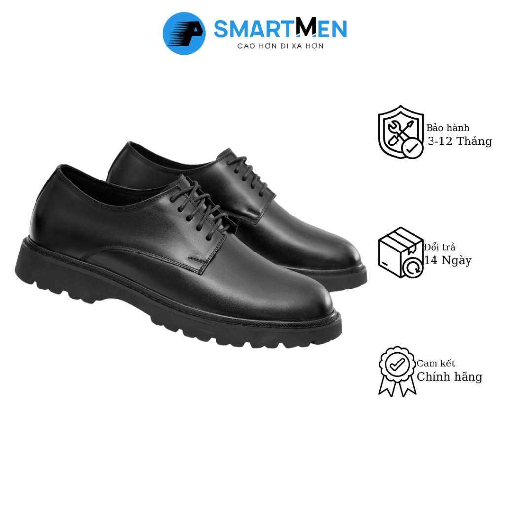 Giày tây Tăng chiều cao Da bò Cao cấp SMARTMEN LUX-D02 Đen