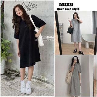 Váy nữ cộc tay cổ bẻ - Đầm polo suông dáng lỡ, chất thun cotton mặc thoải mái dễ phối đồ - MIXU V161