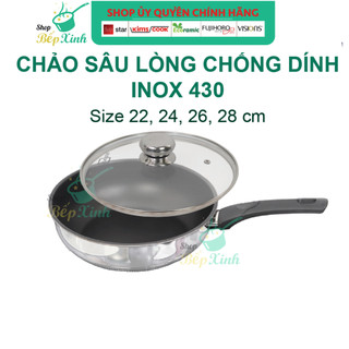 Chảo Chống Dính Sâu Lòng Bếp Từ Inox 430 Cao Cấp Fivestar 3 Đáy Từ Cao Cấp 22cm | 24cm | 26cm | 26cm , hàng chính hãng
