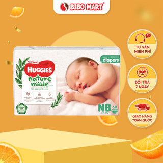 Tã Dán Huggies Platinum Nature Made Thấm Hút Khóa Tràn Khô Thoáng Size NB 60 Miếng Bé 5kg-Bibo Mart