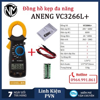 Ampe kìm kẹp vạn năng đo dòng aneng vc3266l+ kèm pin