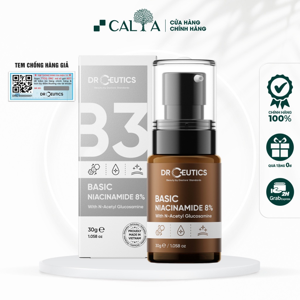 Tinh Chất Serum DrCeutics B3 Niacinamide Basic 8% Cho Da Dầu Mụn, Kiềm Dầu, Thu Nhỏ Lỗ Chân Lông 30g