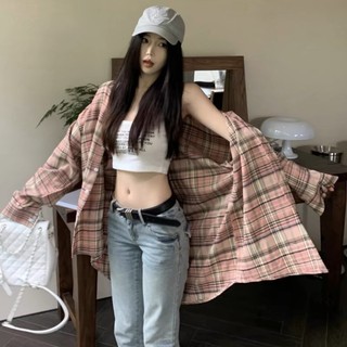 Áo Sơ Mi Hồng Unisex Tay Dài From Rộng Dáng Xuông Nam Nữ APT Unisex  Chất Vải Cotton Dạ Kẻ Caro Phong Cách Ulzzang