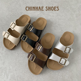 Dép quai ngang 2 khoá da PU cao cấp đế trấu thời trang nữ phong cách trẻ trung đế bằng tăng chiều cao nam nữ