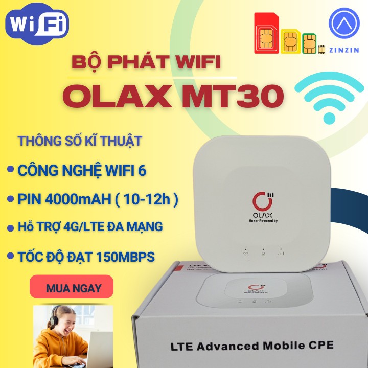 Cục Phát Wifi Từ Sim 4G Di Động Olax MT30 Công Nghệ Wifi 6 Pin Khủng 4000maH, Kết Nối Đa Thiết Bị.