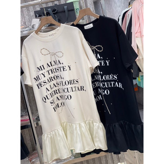 đầm thun suông chữ phối lụa xoè