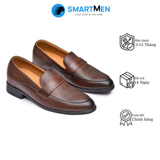 Giày lười da bò tăng chiều cao smartmen glc-38 nâu