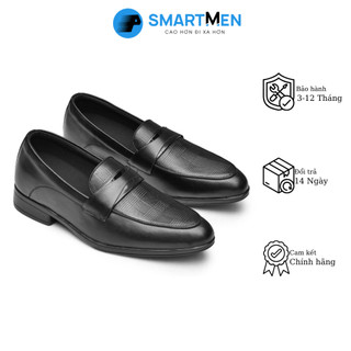 Giày lười tăng chiều cao da bò smartmen glc-38 đen
