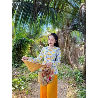 sét bộ bà ba cổ tim tay dài lụa mango đủ size hoa lá