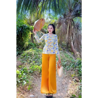 sét bộ bà ba cổ tim tay dài lụa mango đủ size hoa lá